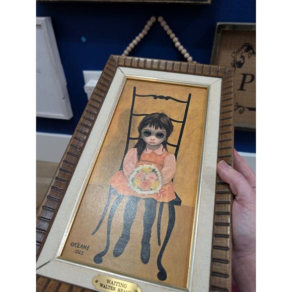 Walter Keane Big Eyes “Waiting” Turner Wall Art 1962 Vintage Framed Print - Picture 15 of 16